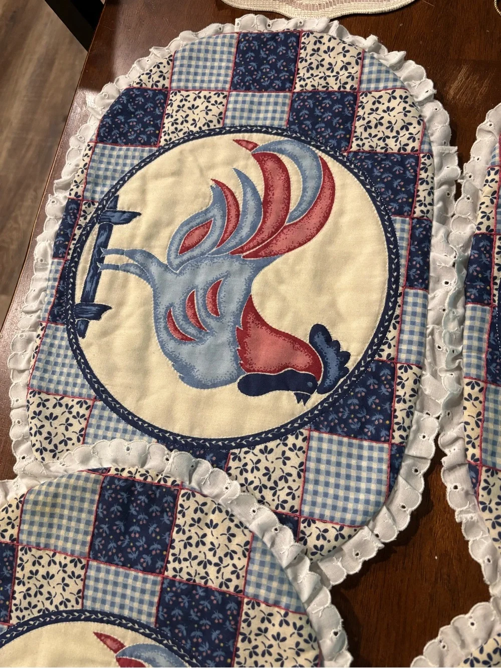 Vtg Cottagecore Chicken Placemats Ruffle Grandma Set of 6